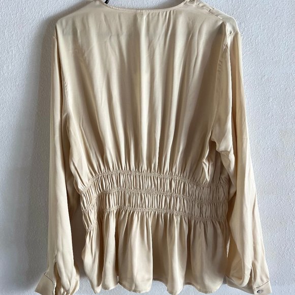 Anthropologie Smocked Satin Blouse Top Large MSRP Large $98 NWT - Picture 11 of 16